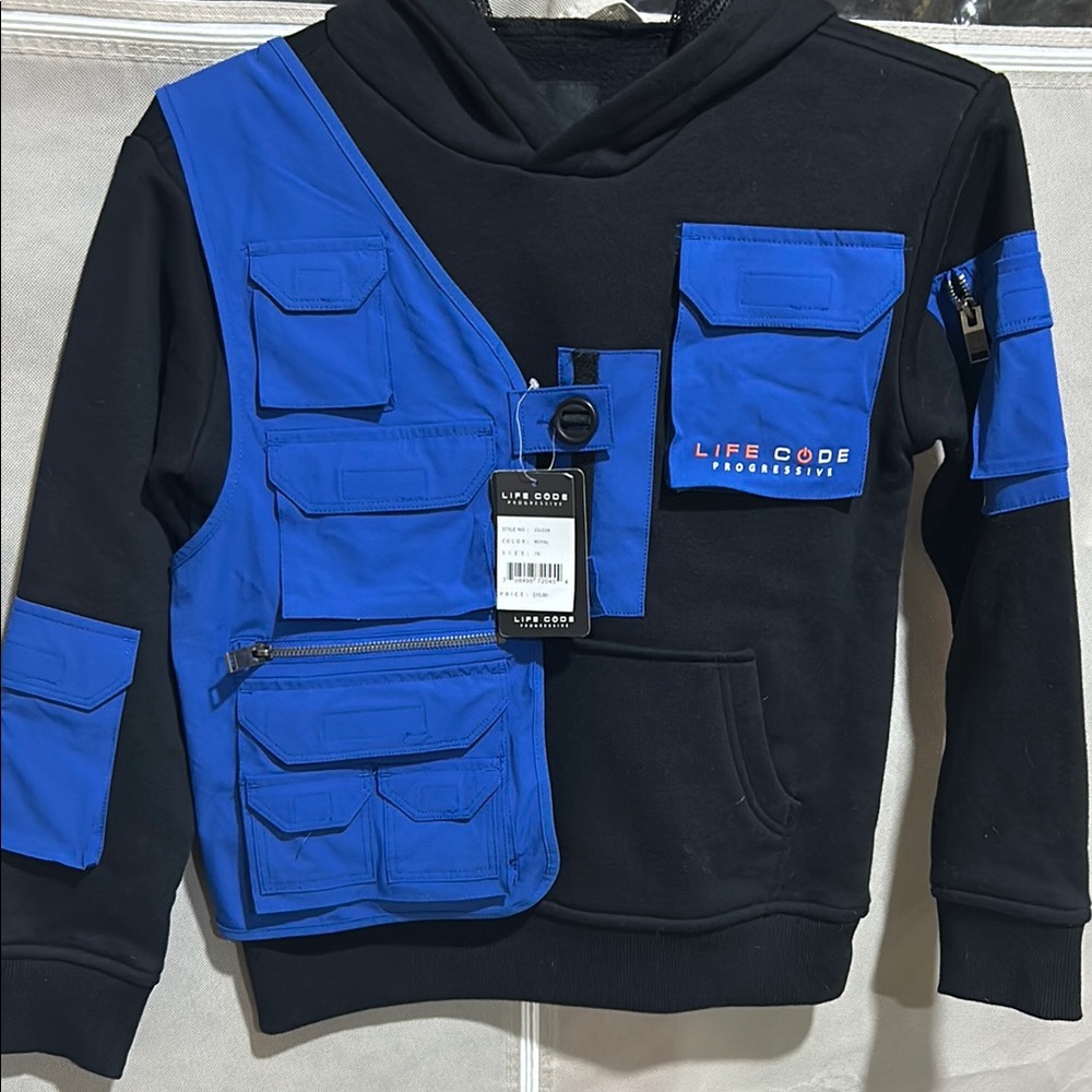 🔥 Life Code Black Hoodie with Blue Accents